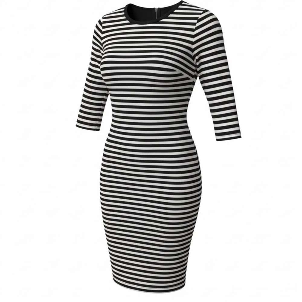 The Limited Black and White Striped Long Sleeve Dress